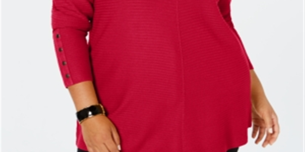 Suéter feminino Alfani com detalhe canelado e botões de pressão, vermelho, tamanho -2XL