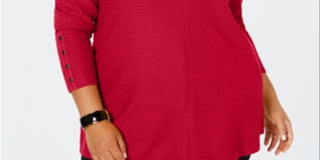 Suéter feminino Alfani com detalhe canelado e botões de pressão, vermelho, tamanho -2XL