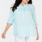 Camisa de linho feminina Charter Club, azul, tamanho X-S