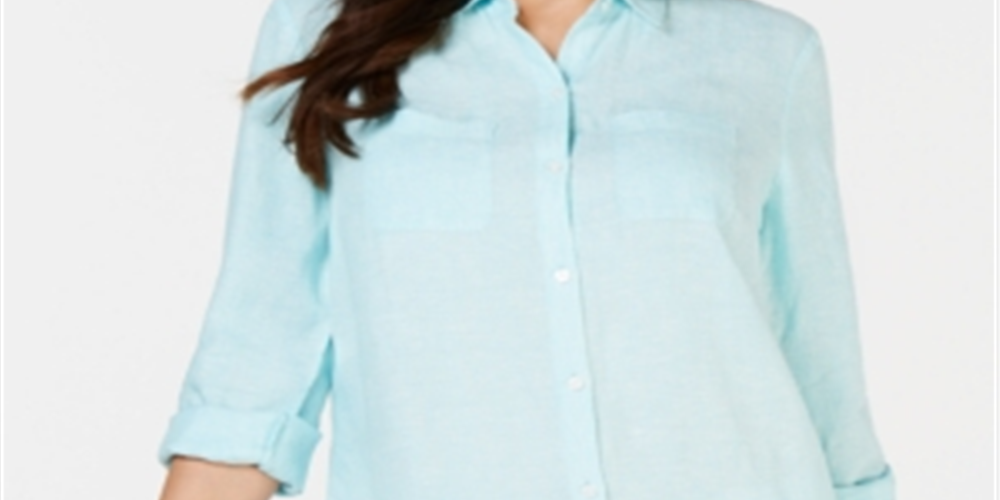 Camisa de linho feminina Charter Club, azul, tamanho X-S