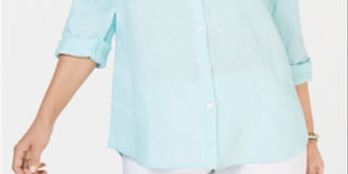 Camisa de linho feminina Charter Club, azul, tamanho X-S