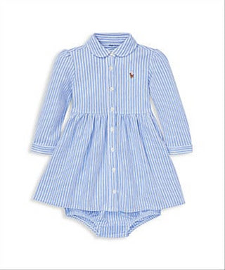 Conjunto de vestido e calça listrada Ralph Lauren para meninas, azul, tamanho 3MOS
