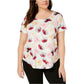 Camiseta feminina Alfani floral manga curta marrom tamanho pequeno grande