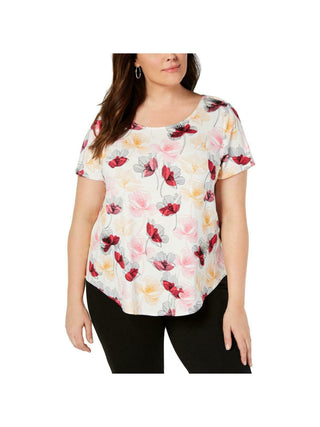 Camiseta feminina Alfani floral manga curta marrom tamanho pequeno grande