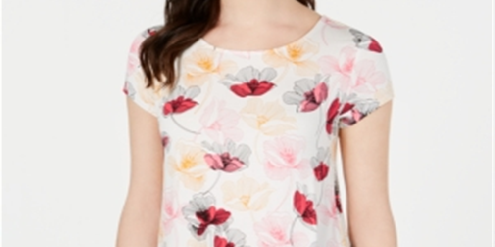 Camiseta feminina Alfani floral manga curta marrom tamanho pequeno grande