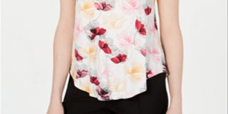 Camiseta feminina Alfani floral manga curta marrom tamanho pequeno grande