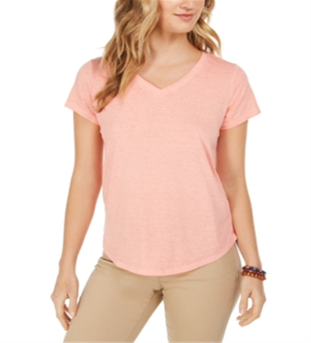 Camiseta feminina estilo &amp; co com decote em V e estampa Burnout, laranja, tamanho P