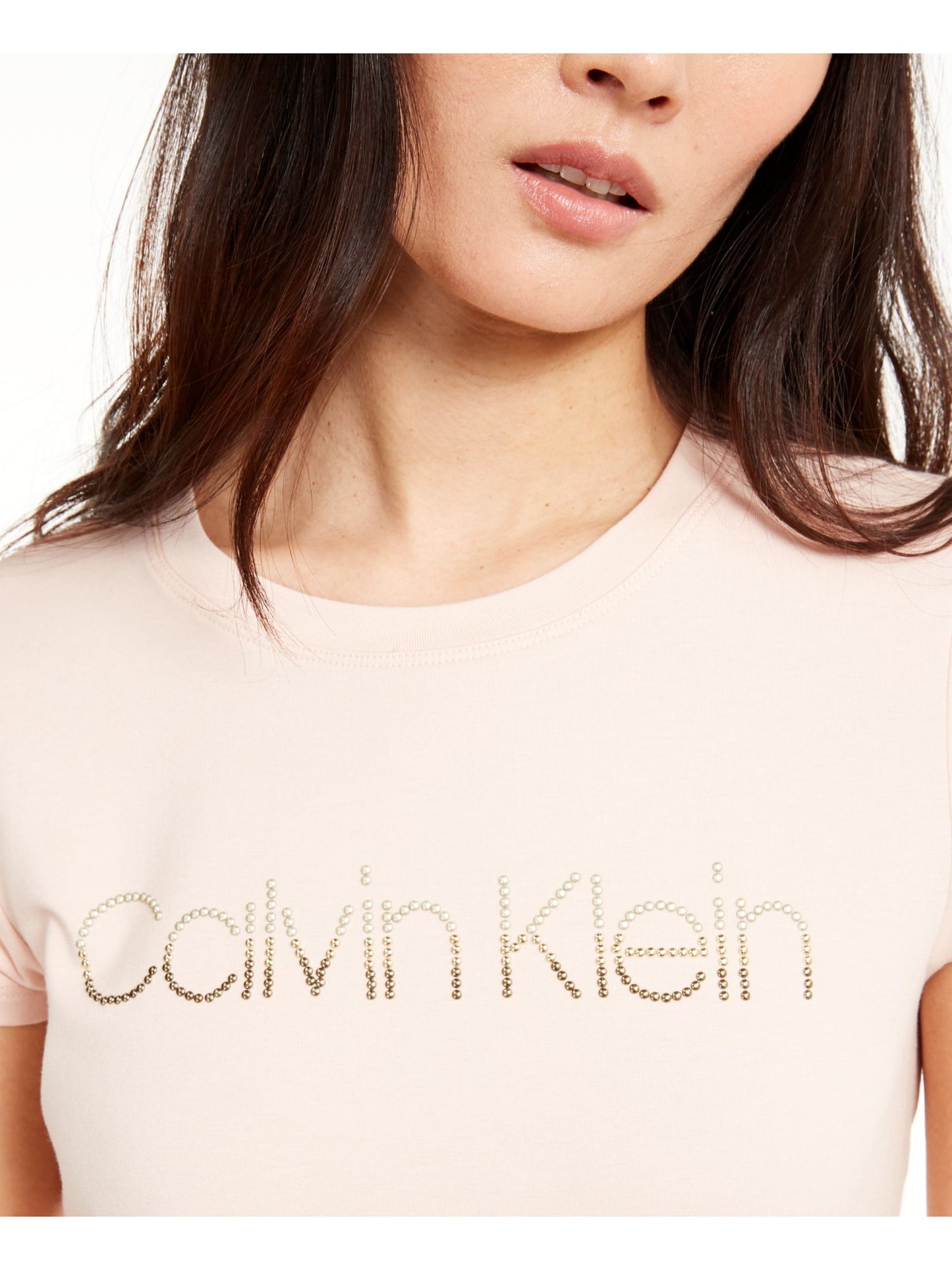 Camiseta Calvin Klein Feminina Gola Redonda com Logotipo e Estampa Rosa Tamanho P