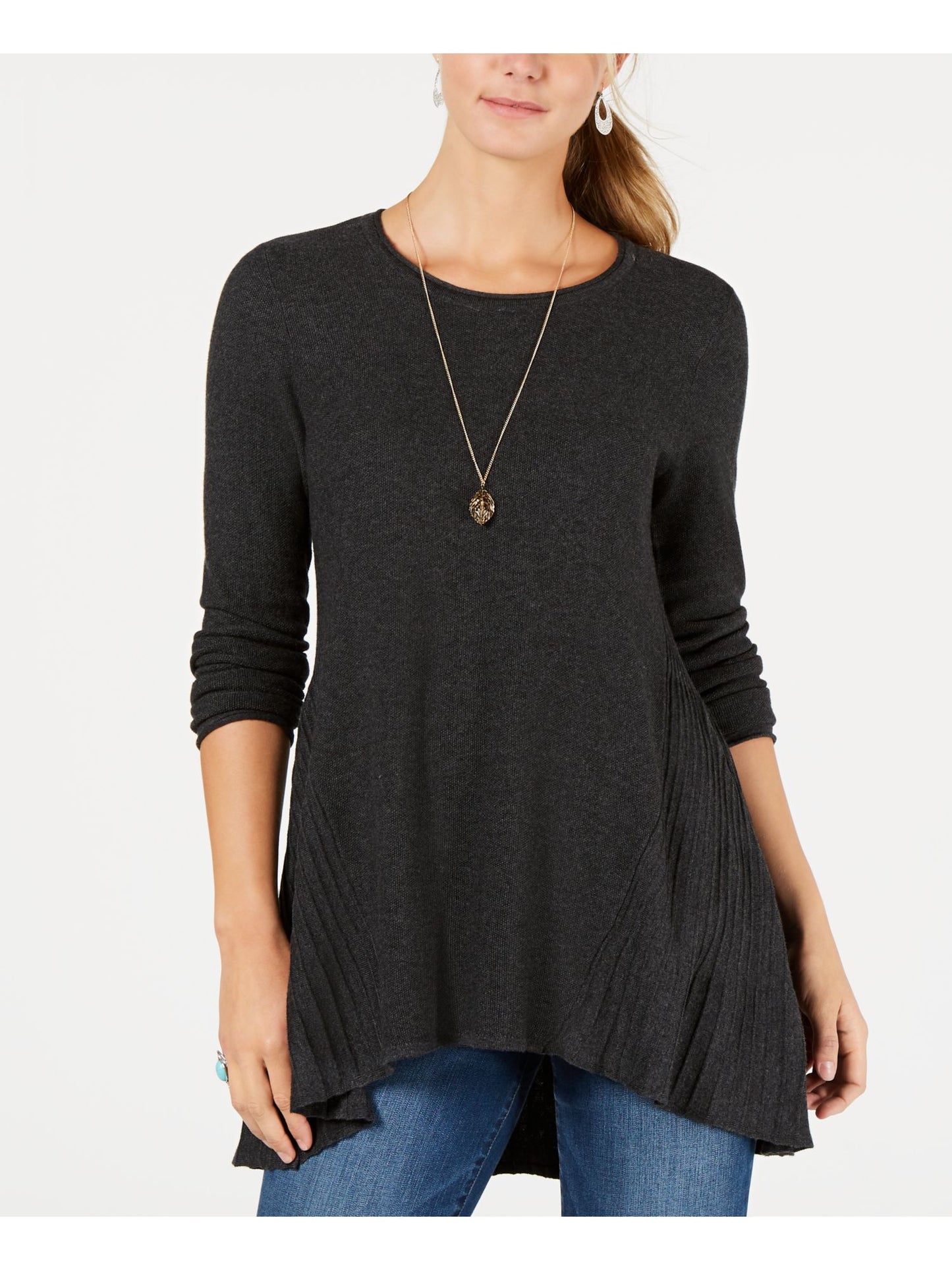 Suéter plissado alto e baixo feminino Style &amp; Co, cinza e preto, tamanho pequeno P