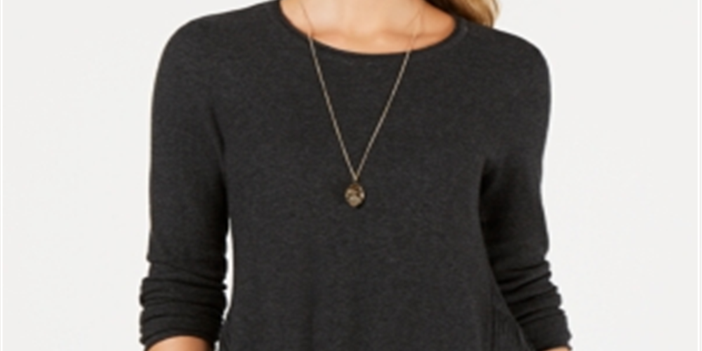 Suéter plissado alto e baixo feminino Style &amp; Co, cinza e preto, tamanho pequeno P