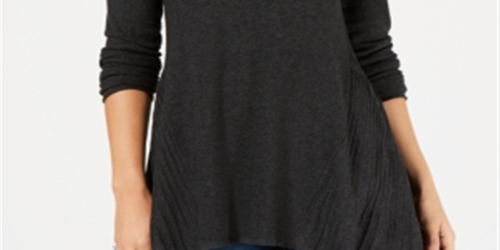 Suéter plissado alto e baixo feminino Style &amp; Co, cinza e preto, tamanho pequeno P