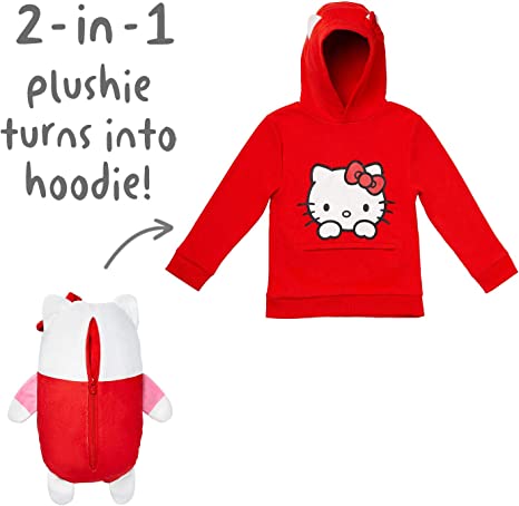 Cubcoats Hello Kitty 2 em 1 Transformando Pulôver com Moletom com Capuz e Pelúcia Macia Vermelho