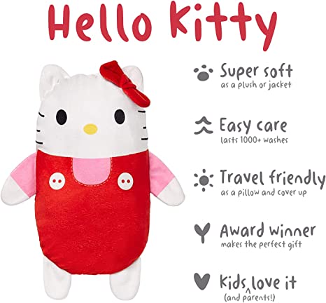 Cubcoats Hello Kitty 2 em 1 Transformando Pulôver com Moletom com Capuz e Pelúcia Macia Vermelho