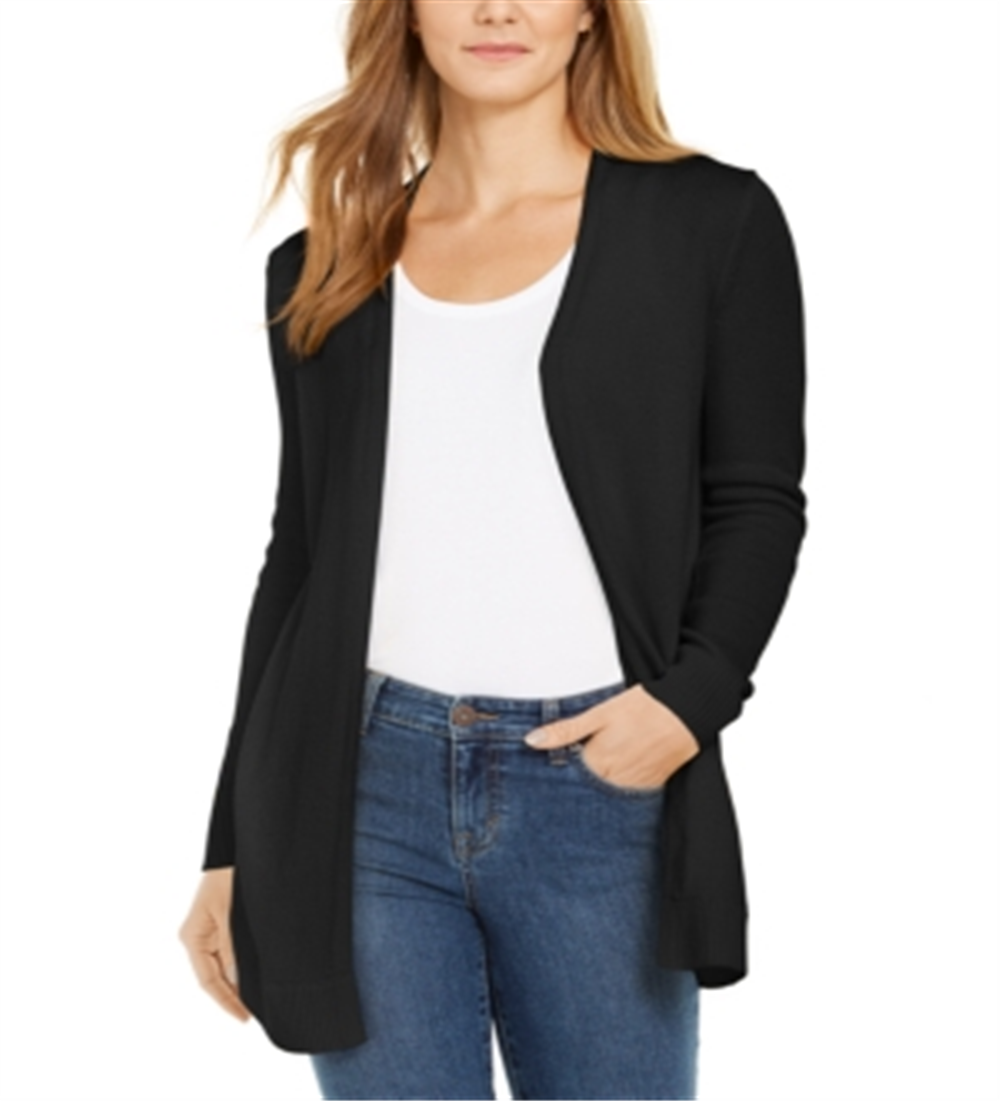 Suéter feminino Charter Club com frente aberta e bainha curva, preto, tamanho extragrande