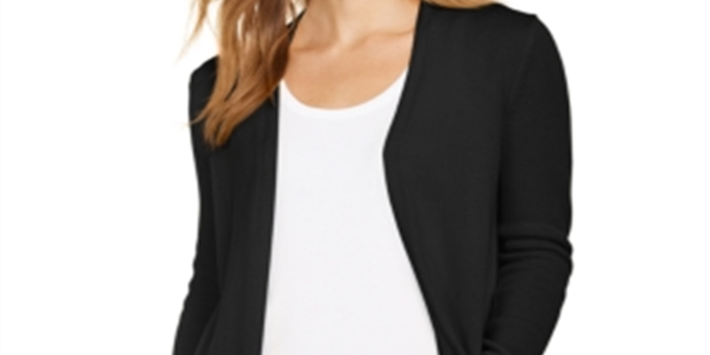 Suéter feminino Charter Club com frente aberta e bainha curva, preto, tamanho extragrande