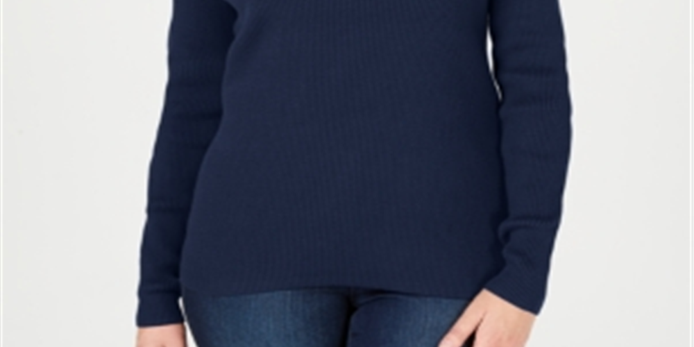 Karen Scott Suéter Feminino de Algodão com Gola V Azul Tamanho Grande