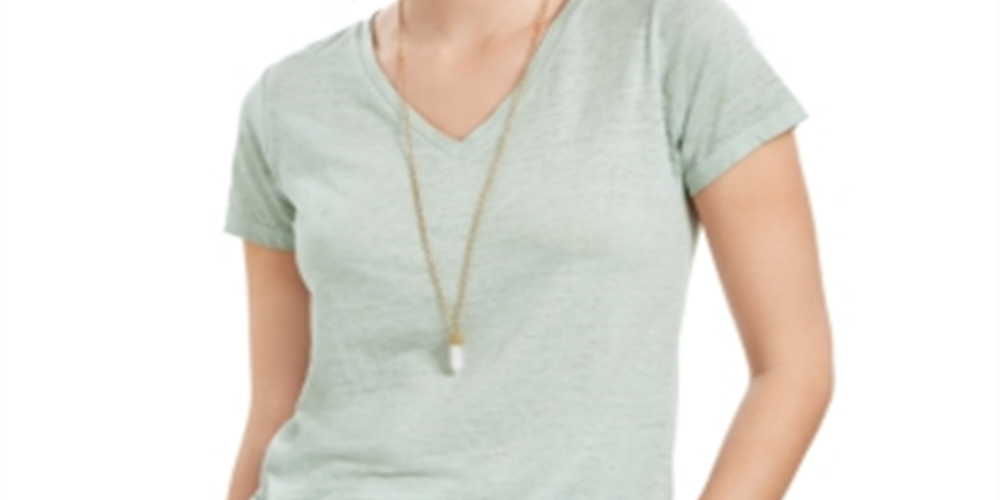 Camiseta feminina estilo &amp; co, gola V, verde, tamanho médio