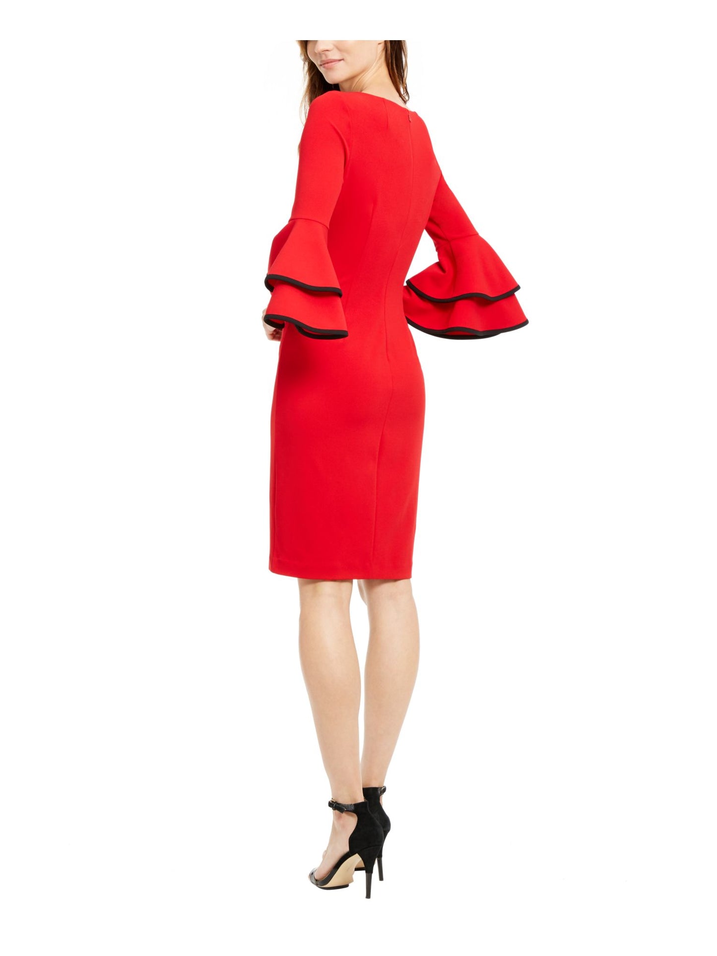 Vestido de festa Calvin Klein feminino com manga sino e bainha acima do joelho, vermelho, tamanho 8