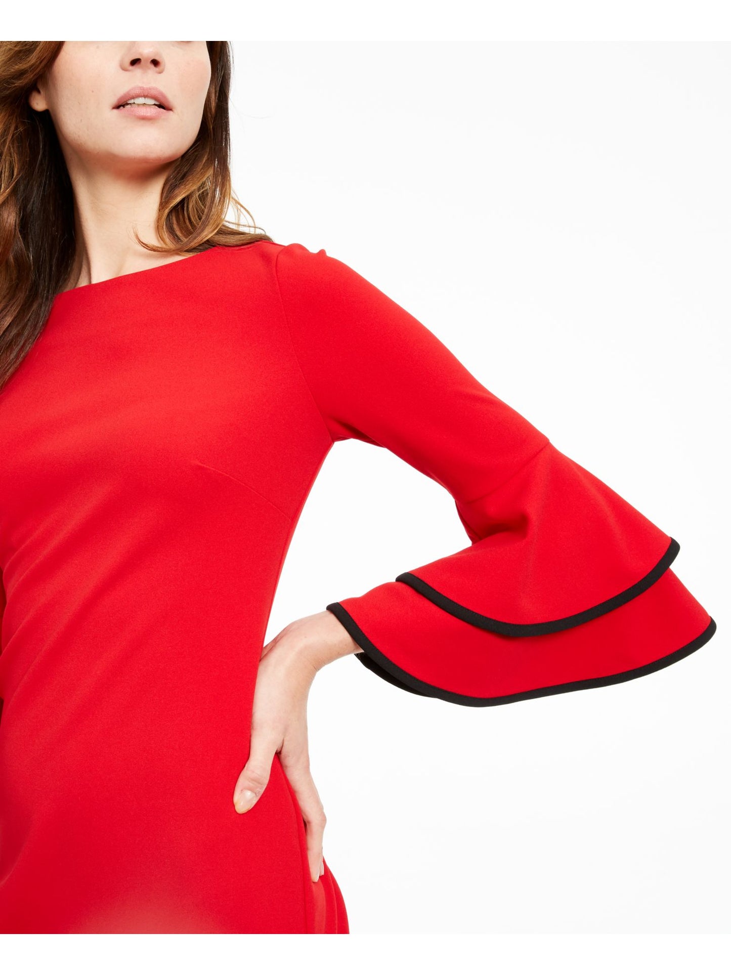 Vestido de festa Calvin Klein feminino com manga sino e bainha acima do joelho, vermelho, tamanho 8