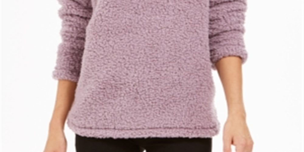 Suéter feminino estilo &amp; co com gola alta e forro de lã sintética sherpa, roxo, tamanho M