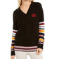 Tommy Hilfiger Suéter Feminino com Logo Bordado e Acabamento Contrastado, Preto, Tamanho X-S