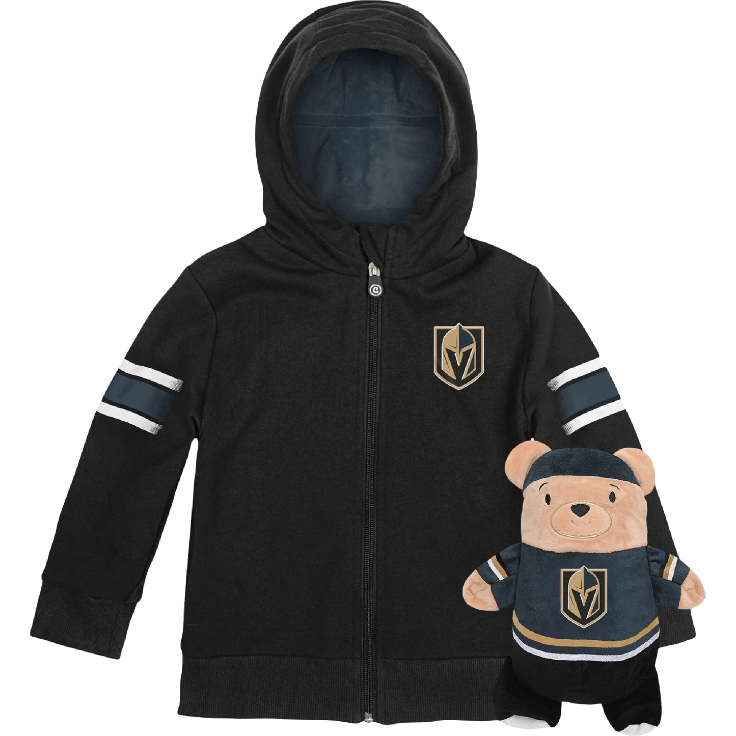 Cubcoats Meninos e Meninas Crianças Vegas Golden Knights 2 em 1 Transformando Moletom com Zíper Completo e Pelúcia Macia Preto Tamanho 2T