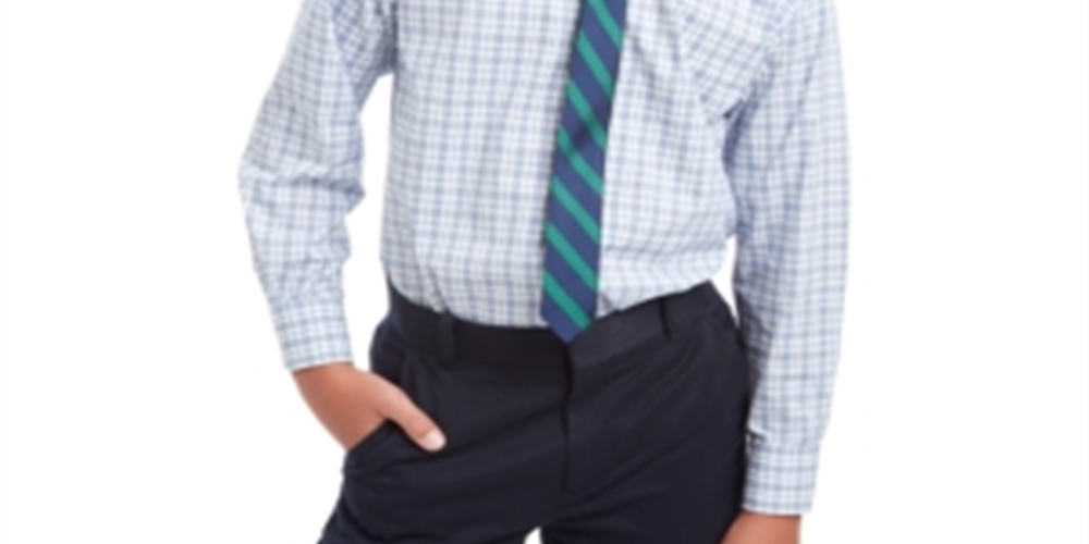 Camisa xadrez Tommy Hilfiger Big Boy's 2 peças, corte regular, com gravata listrada, branca, tamanho 2XL