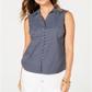 Camisa feminina com estampa de veleiro Charter Club, azul, tamanho 14, pequena