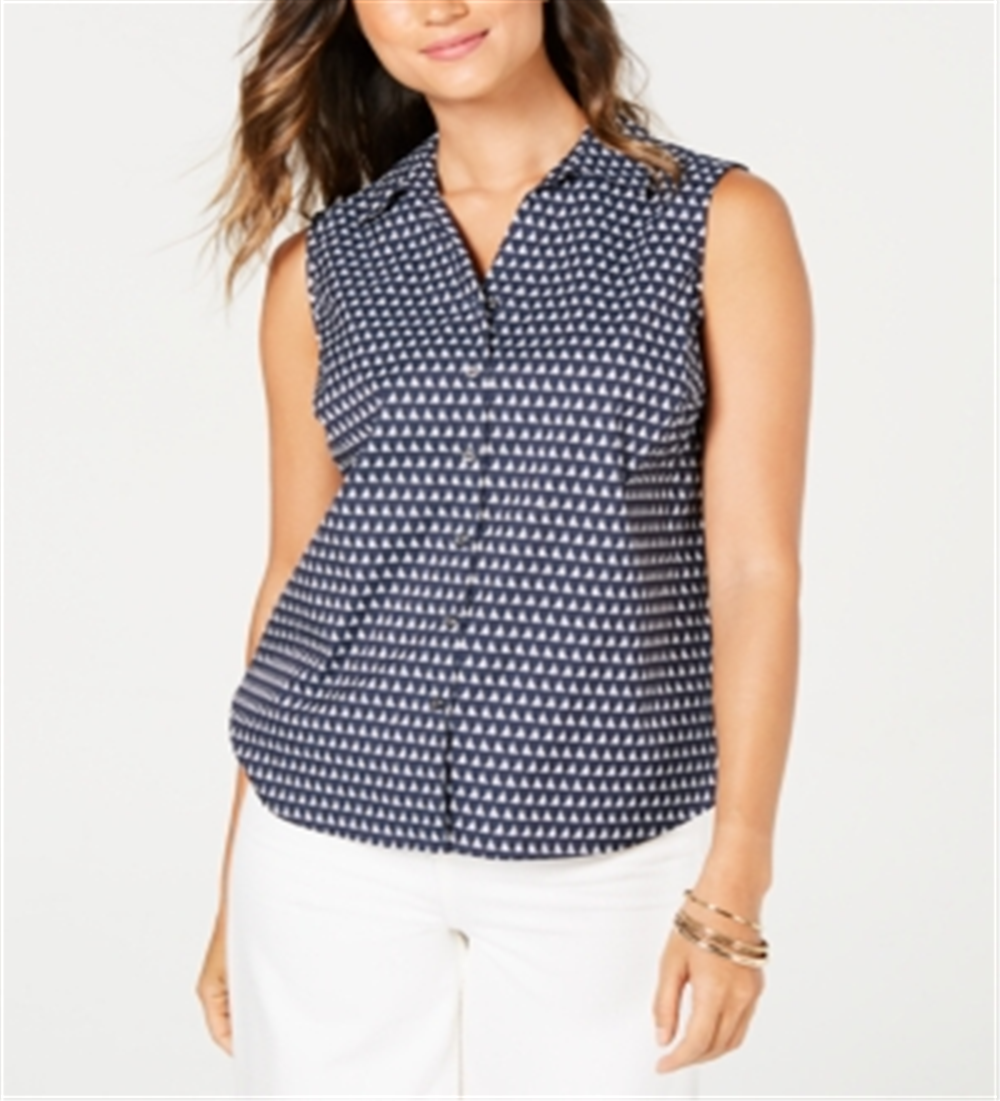 Camisa feminina com estampa de veleiro Charter Club, azul, tamanho 14, pequena