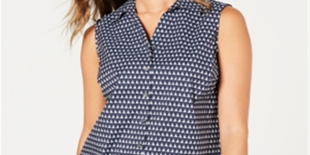 Camisa feminina com estampa de veleiro Charter Club, azul, tamanho 14, pequena