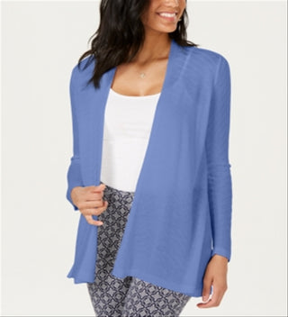 Suéter feminino Charter Club Geo Stitch Completer azul tamanho pequeno médio