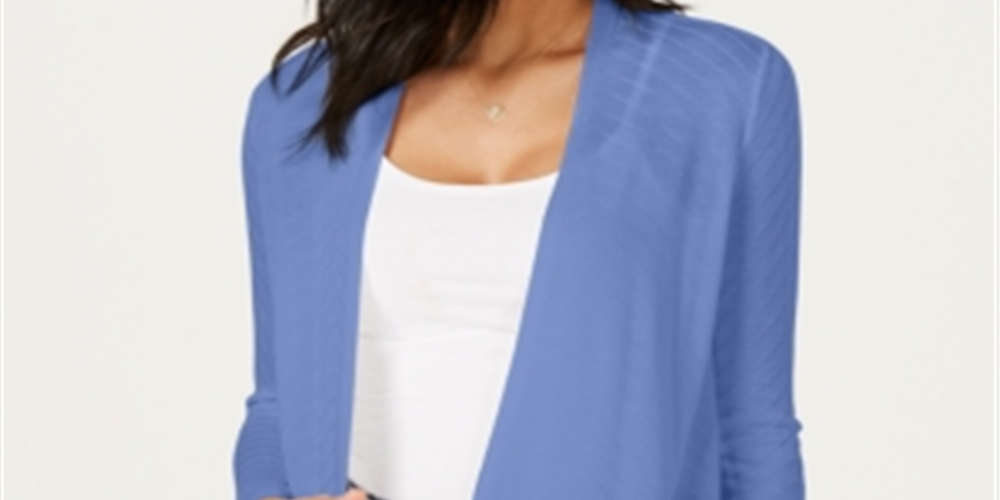 Suéter feminino Charter Club Geo Stitch Completer azul tamanho pequeno médio