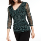 INC International Concepts Top feminino com decote em V e camada dupla, verde, tamanho pequeno, extragrande