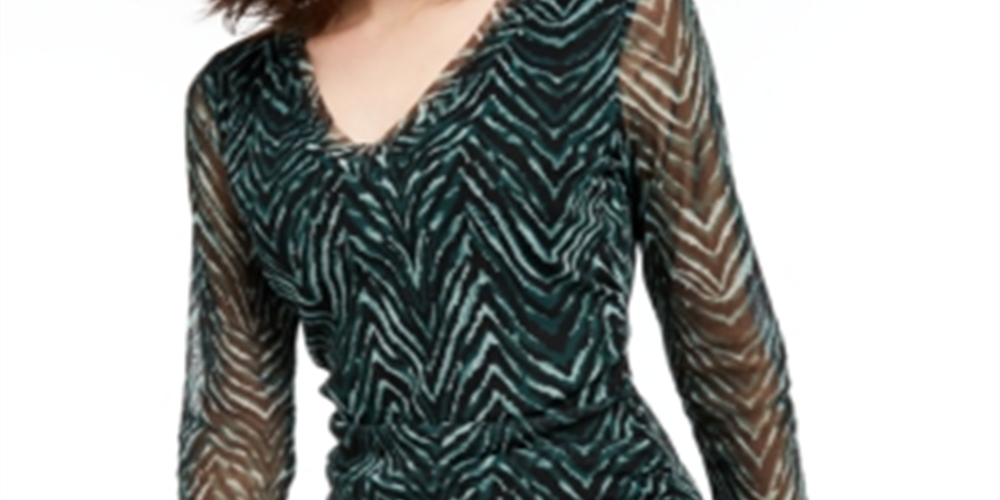 INC International Concepts Top feminino com decote em V e camada dupla, verde, tamanho pequeno, extragrande