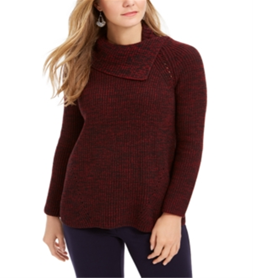 Suéter feminino estilo &amp; co com decote envelope e mangas compridas, preto e vermelho, tamanho pequeno M