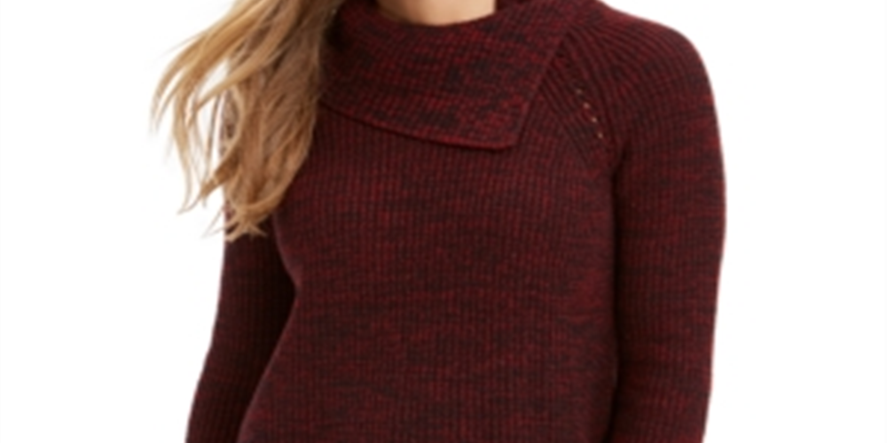 Suéter feminino estilo &amp; co com decote envelope e mangas compridas, preto e vermelho, tamanho pequeno M