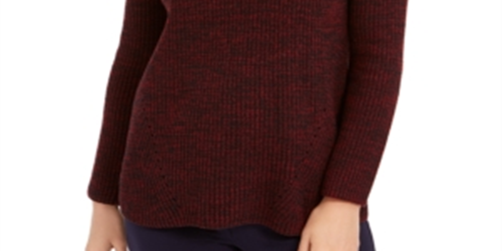 Suéter feminino estilo &amp; co com decote envelope e mangas compridas, preto e vermelho, tamanho pequeno M
