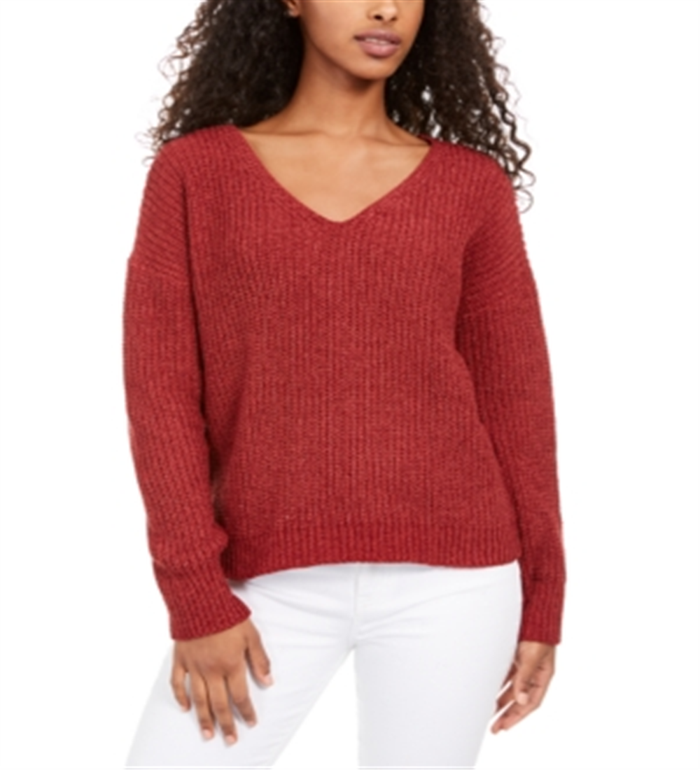 Suéter Hippie Rose Junior's Chenille com decote em V, vermelho, tamanho extragrande