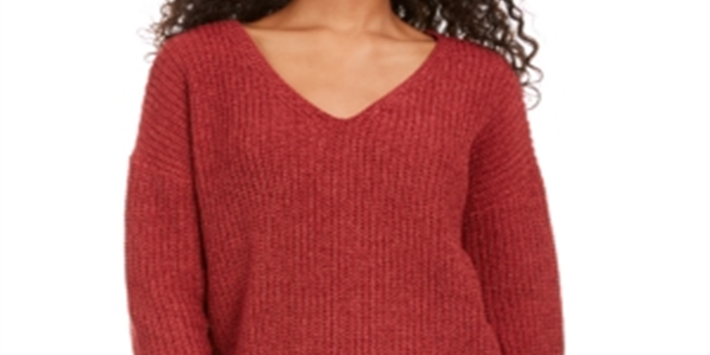 Suéter Hippie Rose Junior's Chenille com decote em V, vermelho, tamanho extragrande