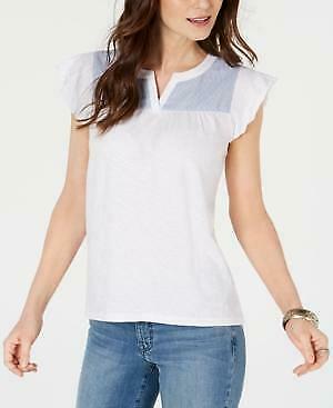 Top de algodão com estampa contrastante feminino Style &amp; Co, azul, tamanho XX-G