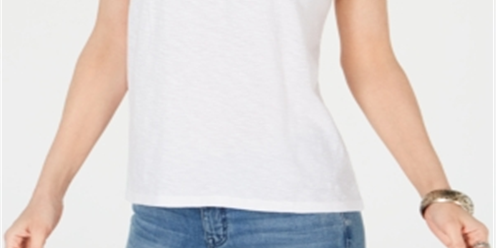 Top de algodão com estampa contrastante feminino Style &amp; Co, azul, tamanho XX-G
