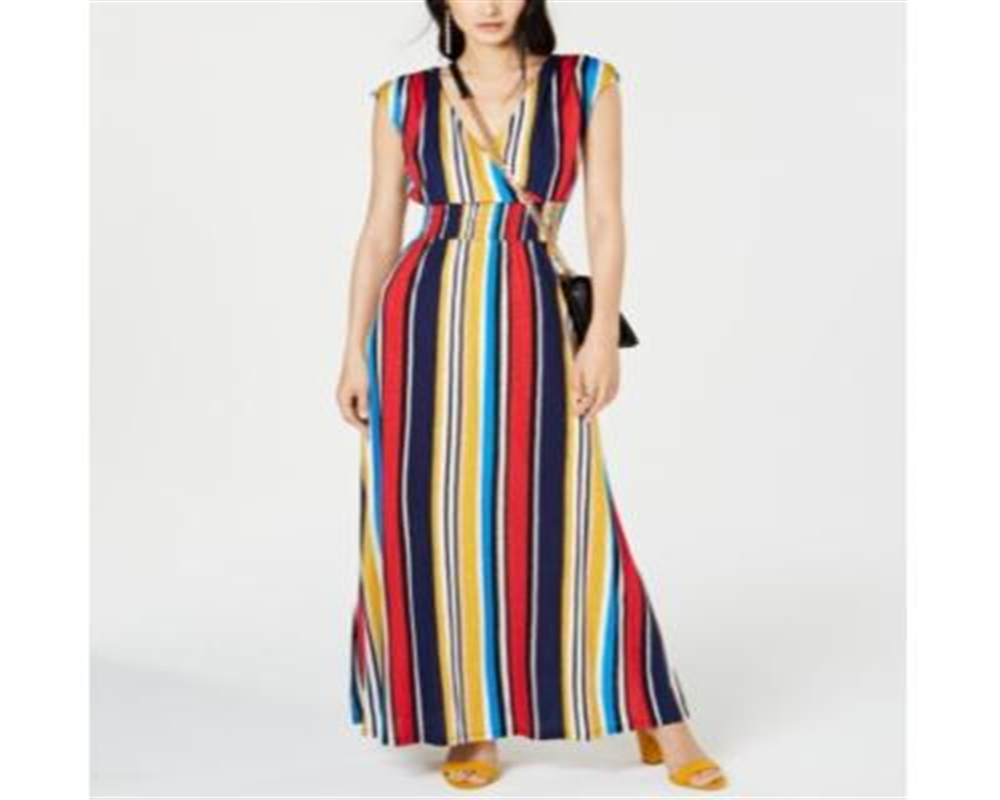 Vestido longo listrado com babados INC International Concepts para mulheres, tamanho pequeno, vermelho
