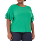 Blusa feminina plus size com mangas franzidas e babados da INC International Concepts, verde, tamanho único