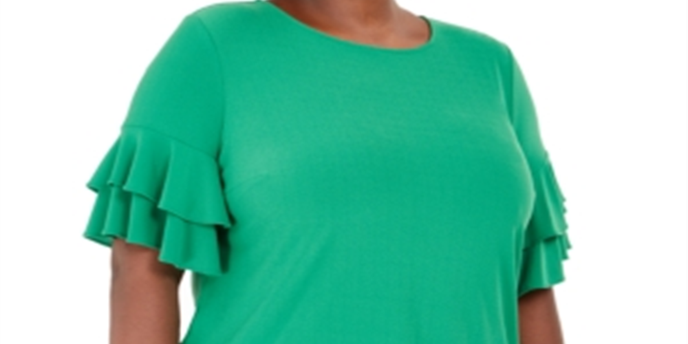 Blusa feminina plus size com mangas franzidas e babados da INC International Concepts, verde, tamanho único