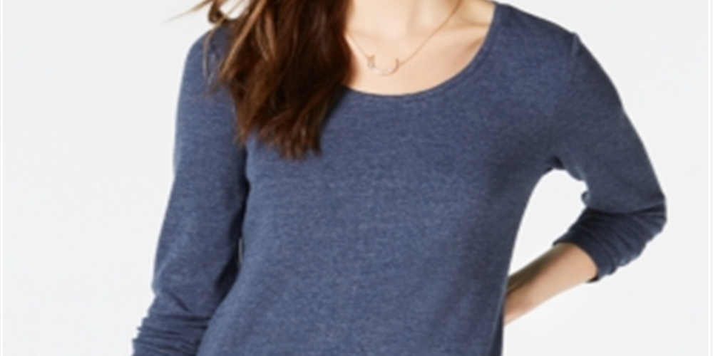 Blusa feminina Maison Jules com decote redondo, azul-marinho, tamanho M