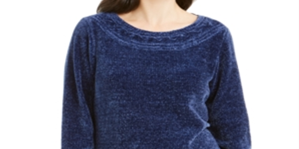Karen Scott Suéter Feminino Gola Canoa Chenille Azul Tamanho XX-G