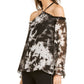 INC International Concepts Top feminino com estampa tie-dye e ombros descobertos, preto, tamanho pequeno GG