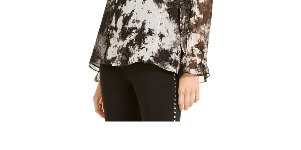 INC International Concepts Top feminino com estampa tie-dye e ombros descobertos, preto, tamanho pequeno GG