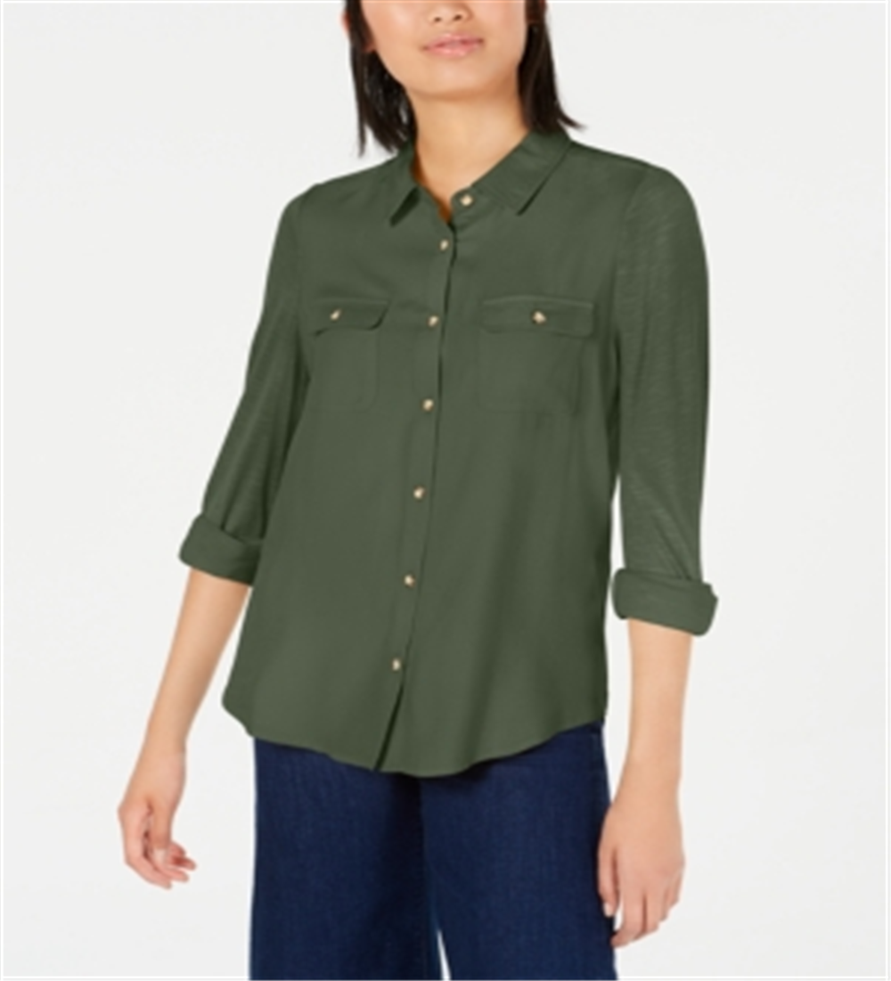 Camisa utilitária Ultra Flirt Junior's Mixed Media Verde Tamanho GG
