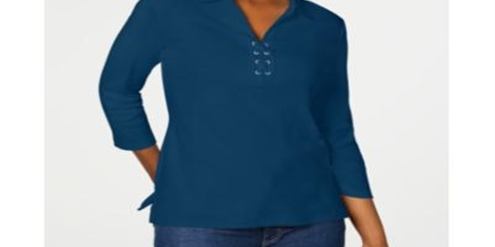 Camisa feminina Karen Scott de algodão com cadarço, verde, tamanho pequeno